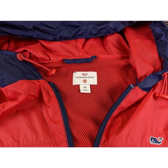 Vineyard Vines Mens M Lightweight Hooded Colorblock Windbreaker Jacket Navy Red - Picture 5 of 12